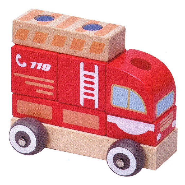 Masinuta Pompieri TRANSILVAN, Modular, din lemn, Multicolor