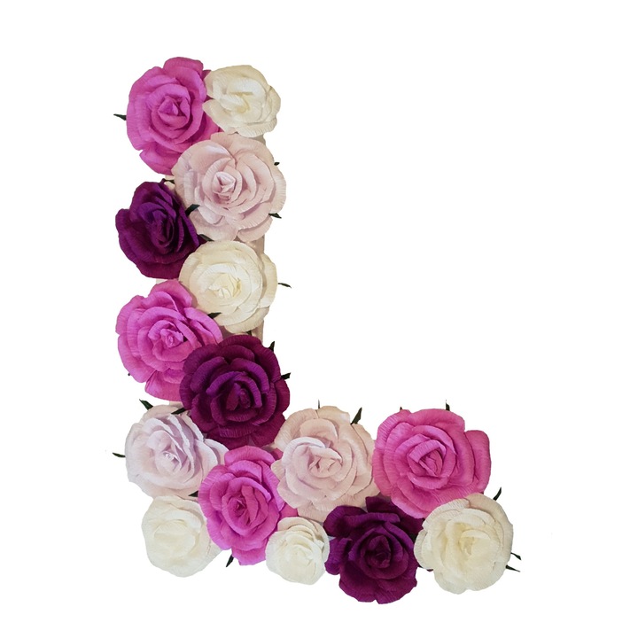 Litera volumetrica L Handmade Minis Boutique, alb cu mov