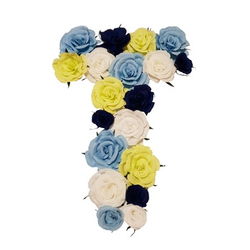 Litera volumetrica T Handmade Minis Boutique, alb, vernil si albastru Litera volumetrica T Handmade Minis Boutique, alb, vernil si albastru