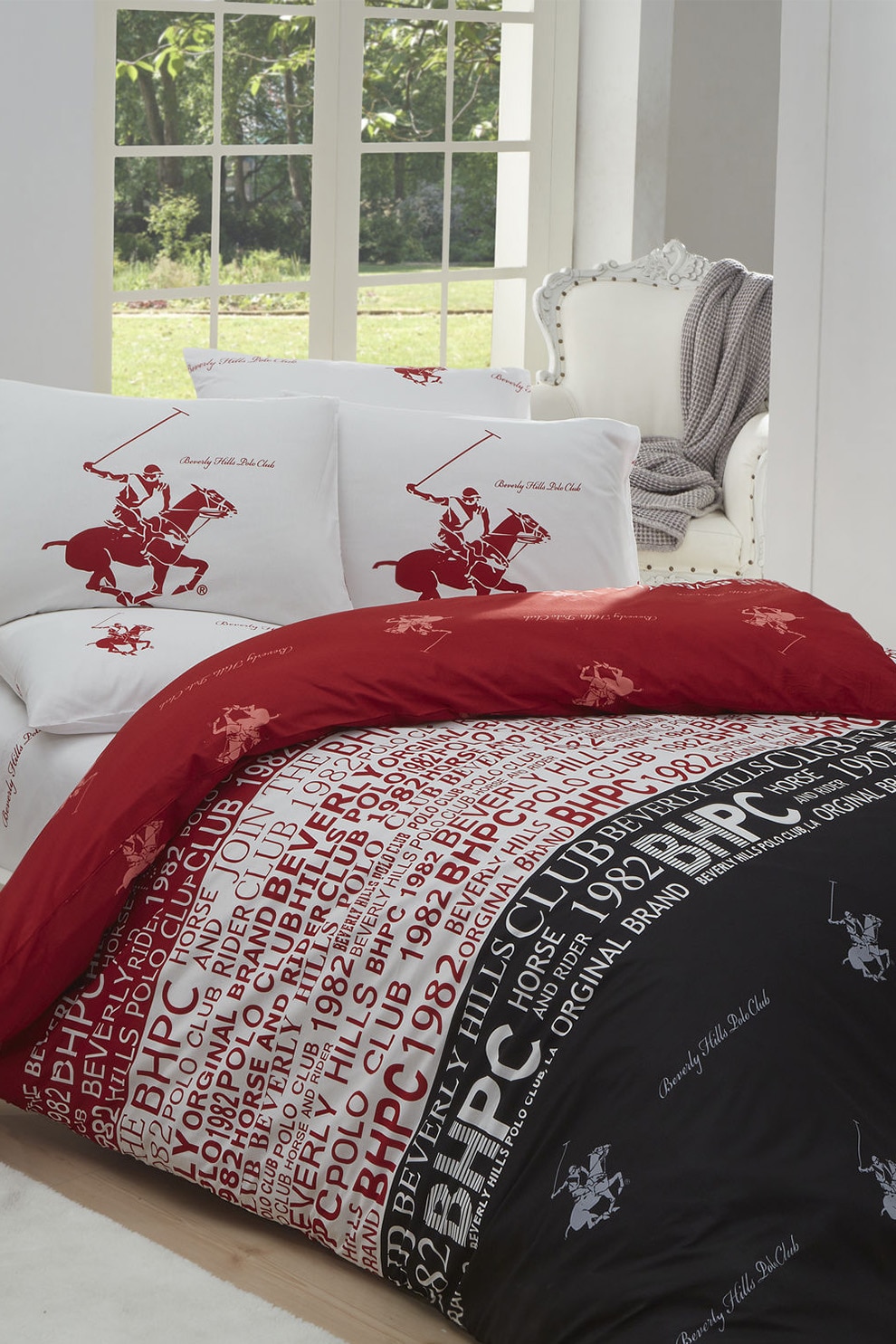 Beverly Hills Polo Club, Lenjerie de pat, 100% bumbac ranforce, Multicolor, 160X220-50X70 cm