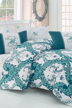 Beverly Hills Polo Club, Lenjerie de pat, 100% bumbac ranforce, Verde/Alb, 200x220/2P/50x70 cm Beverly Hills Polo Club, Lenjerie de pat, 100% bumbac ranforce, Verde/Alb, 200x220/2P/50x70 cm