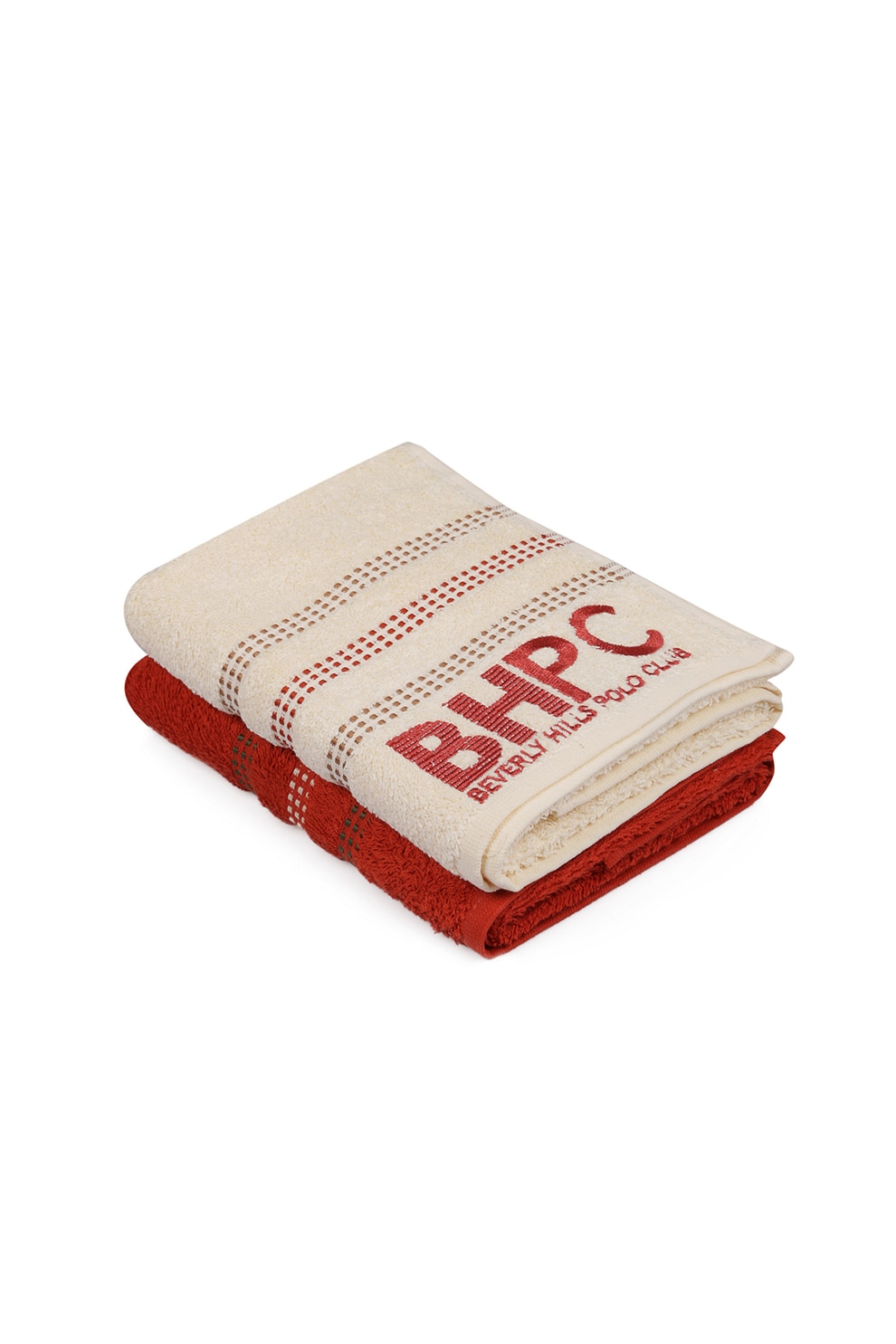 Beverly Hills Polo Club, Set de prosoape - 2 piese, 100% bumbac, 480 gr/m², Rosu/Crem, 50x90 Standard