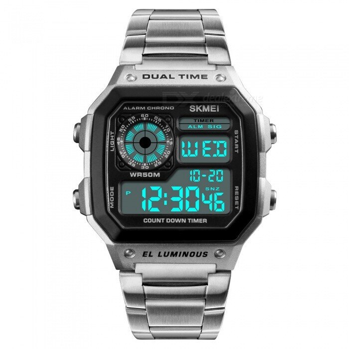 Ceas barbatesc SKMEI argintiu digital Quartz bratara inox waterproof pentru inot