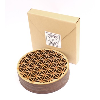 Set 6 buc. Suport / Coaster pahar model Floarea Vietii din furnir stejar Natur Set 6 buc. Suport / Coaster pahar model Floarea Vietii din furnir stejar Natur