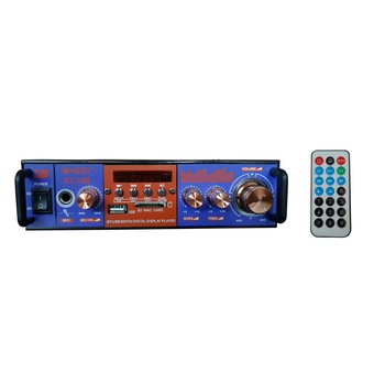 Amplificator Tip Statie 2 x 25 W / 4-16 Ohm / USB / SD Card / 1 Intrare Microfon / Telecomanda / Bluetooth Amplificator Tip Statie 2 x 25 W / 4-16 Ohm / USB / SD Card / 1 Intrare Microfon / Telecomanda / Bluetooth