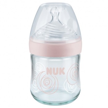 Biberon din sticla cu tetina din silicon 120 ml NUK Nature Sense 747088R, Roz Biberon din sticla cu tetina din silicon 120 ml NUK Nature Sense 747088R, Roz