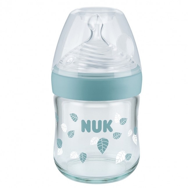 Biberon din sticla cu tetina din silicon 240 ml 0-6 luni NUK Nature Sense 745093, Multicolor