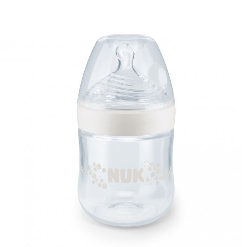 Biberon din polipropilena cu tetina din silicon Nuk Nature Sense 150 ml 0-6 luni 743694, Alb