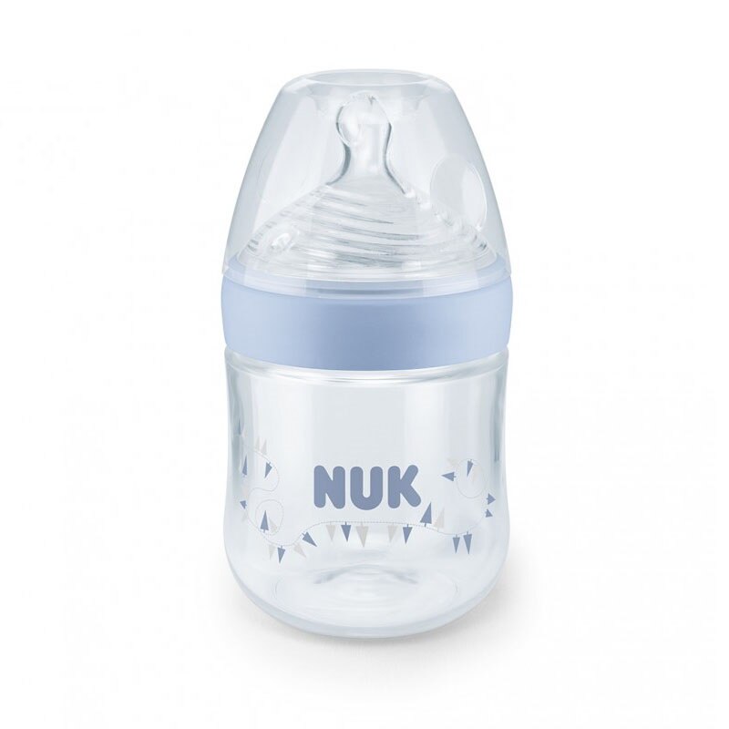 Biberon din polipropilena cu tetina din silicon NUK Nature Sense 150 ml 0-6 luni 743695AL, Albastru