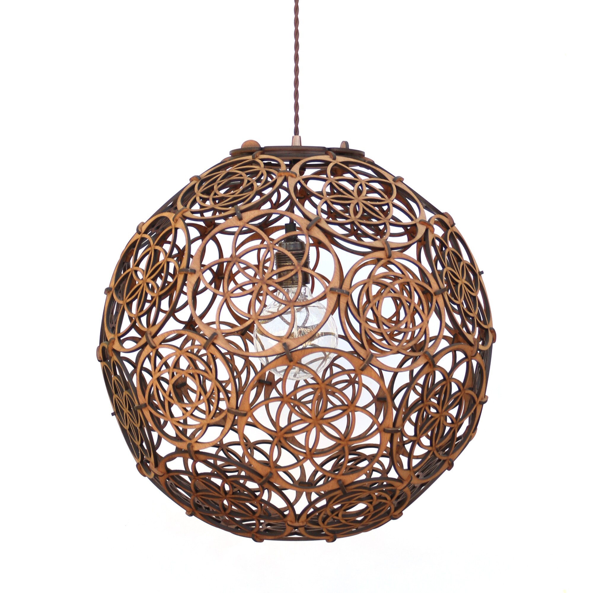 Lampa poliedrala cu model Seed of Life diametru 45 cm. din lemn