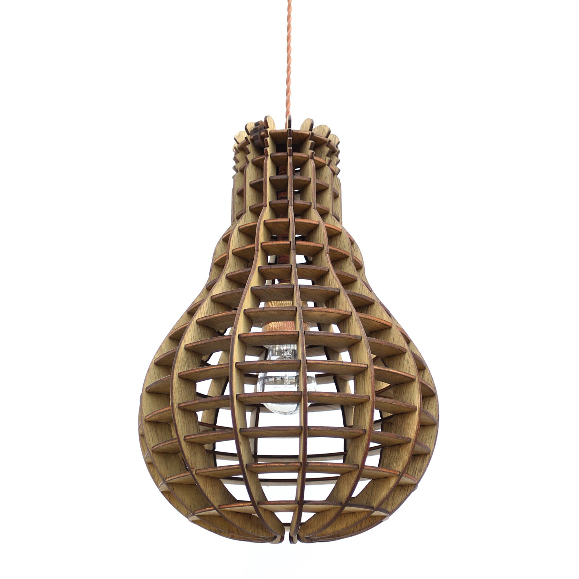 Corp de iluminat forma bulb din lemn 42 x 27 cm. maro inchis