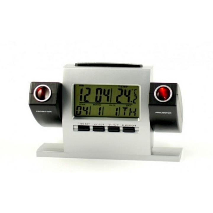 Ceas de camera cu functii multiple, afisaj LCD, doua proiectoare DS-503