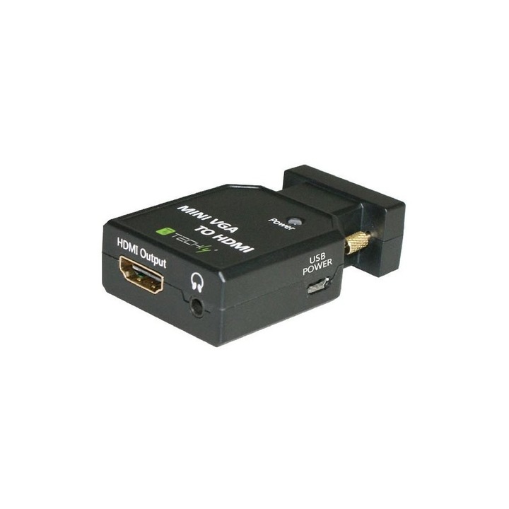 3,5 mm-es VGA + Audio-Hdmi M/F adapter, Techly, Fekete