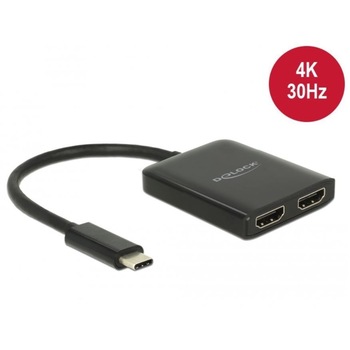 Adaptor USB C LA 2xHDMI, Delock, Lungime 10 cm, Negru Adaptor USB C LA 2xHDMI, Delock, Lungime 10 cm, Negru