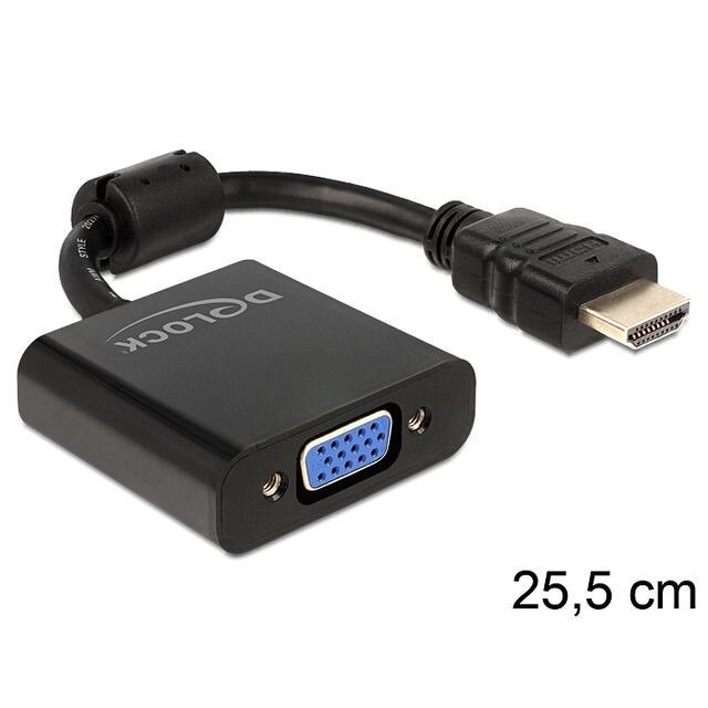 Adaptor HDMI tata la VGA mama, Delock, Lungime 25 cm, Negru