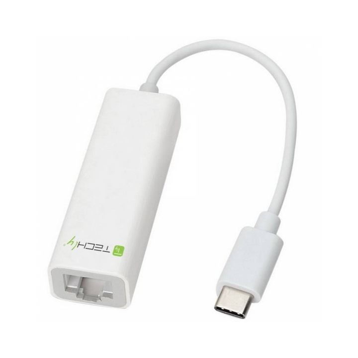 Адаптер Usb тип "C" 3.1 към Gigabit Ethernet Rj45, Techly, Бял