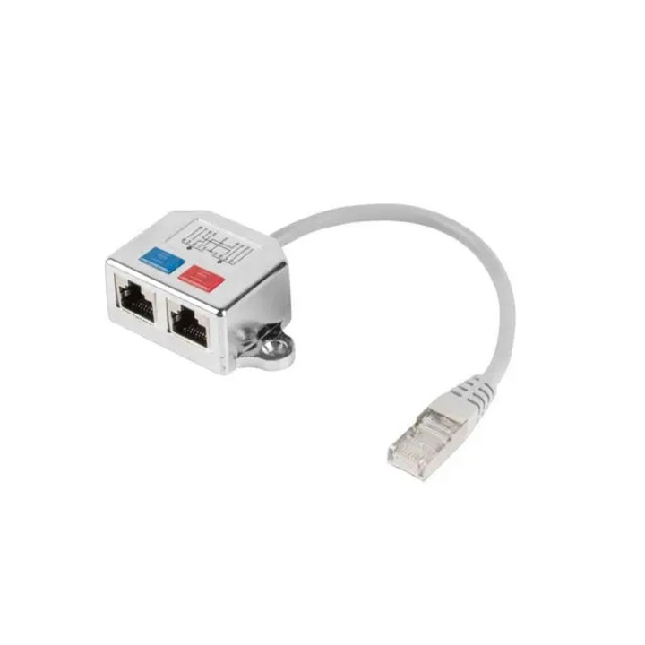Adaptor Lan Splitter Rj45 tata la 2 x Rj45 mama, Gri, Lanberg