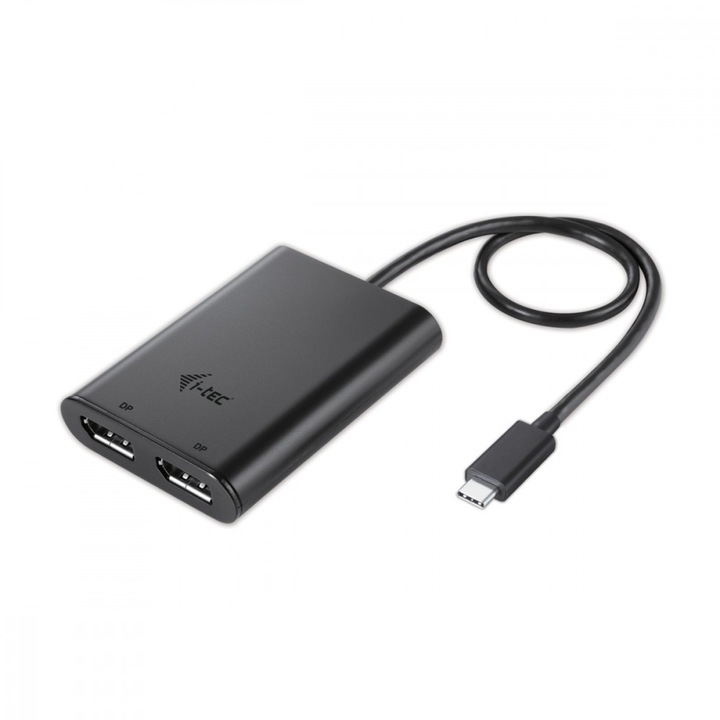 i-Tec адаптер, USB-C, двоен DisplayPort 4K Ultra UD, съвместим с Thunderbolt 3, черен