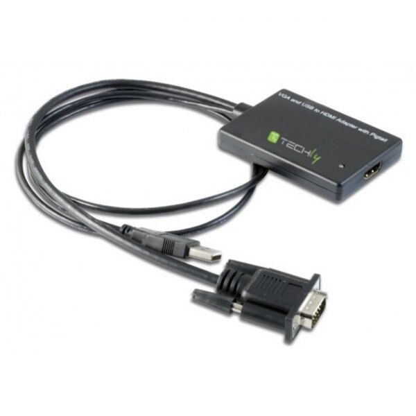 Adaptor VGA la Hdmi cu sunet alimentat cu USB, Techly, Negru
