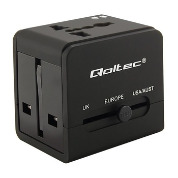 Adaptor universal de calatorie Qoltec, 10.5W, 5V, 2.1A 2xUSB, Negru Adaptor universal de calatorie Qoltec, 10.5W, 5V, 2.1A 2xUSB, Negru