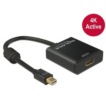 Adaptor Displayport Mini la HDMI, Lungime 1.2 m, Delock, Negru Adaptor Displayport Mini la HDMI, Lungime 1.2 m, Delock, Negru