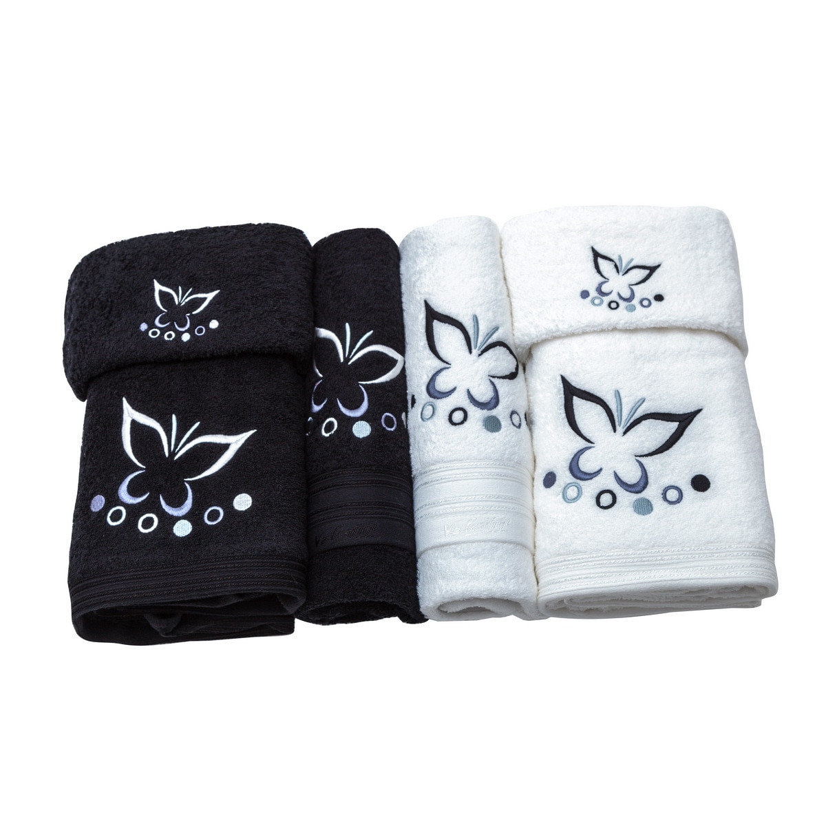 Set de 6 prosoape baie Valentini Bianco, culoare negru cu alb , model Butterfly