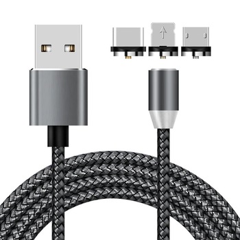 Cablu magnetic telefon , fast charge 2,1 A, Lightning , 3 in 1 , Iphone, Usb C si Micro Usb, fir ramforsat de 1 m Cablu magnetic telefon , fast charge 2,1 A, Lightning , 3 in 1 , Iphone, Usb C si Micro Usb, fir ramforsat de 1 m