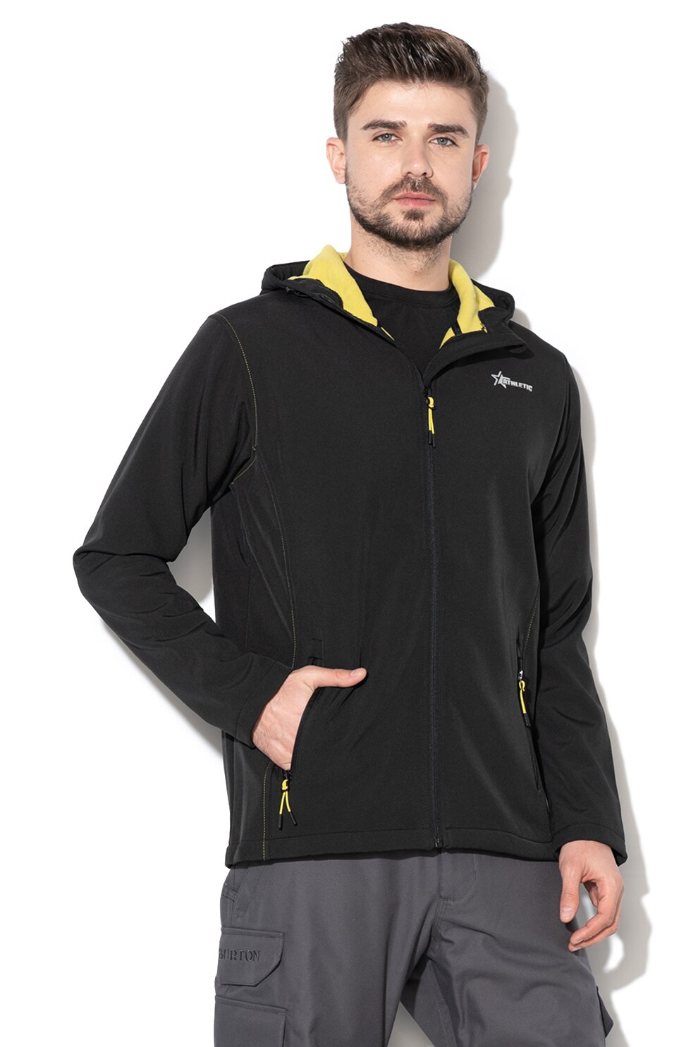 ATHLETIC, Jacheta cu gluga si buzunare cu fermoar, Negru, S