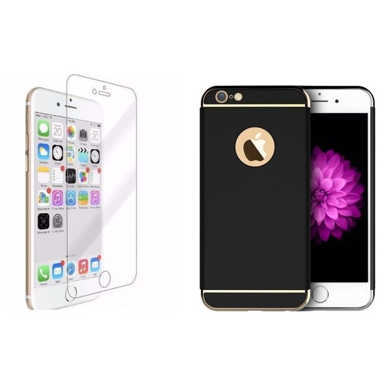 Pachet husa Apple iPhone 7 Plus,MyStyle Elegance Luxury 3in1 Black, folie de sticla gratis