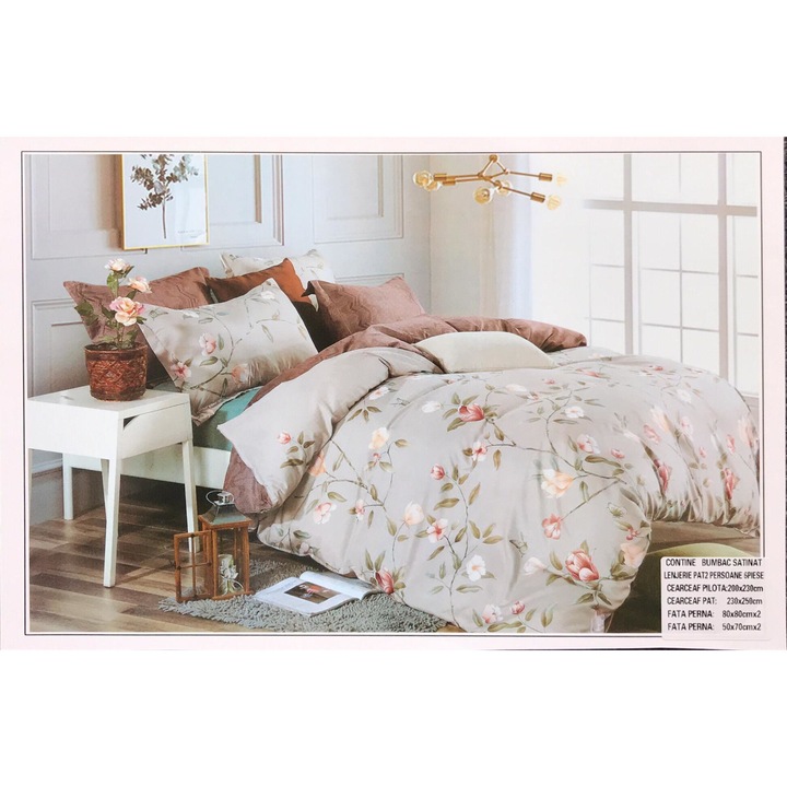 Lenjerie de pat Pucioasa, 6 piese, 2 persoane, cearsaf pat 230x250 cm, cearsaf pilota 200x 230 cm, 2 fete perna 80x80cm, 2 fete de perna 50x70 cm, culoare bleu