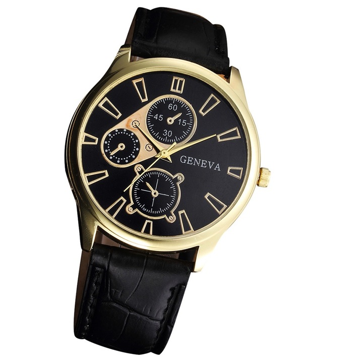 Мъжки часовник Geneva Platinum Elegant LRTM BT, Стилен, Quartz, Черен