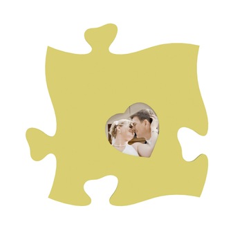 Rama foto tip puzzle, galben, foto 10x10, inima mica Rama foto tip puzzle, galben, foto 10x10, inima mica