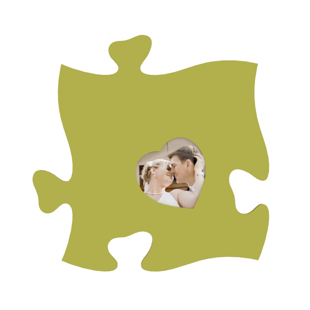 Rama foto tip puzzle, verde, foto 10x10, inima mica