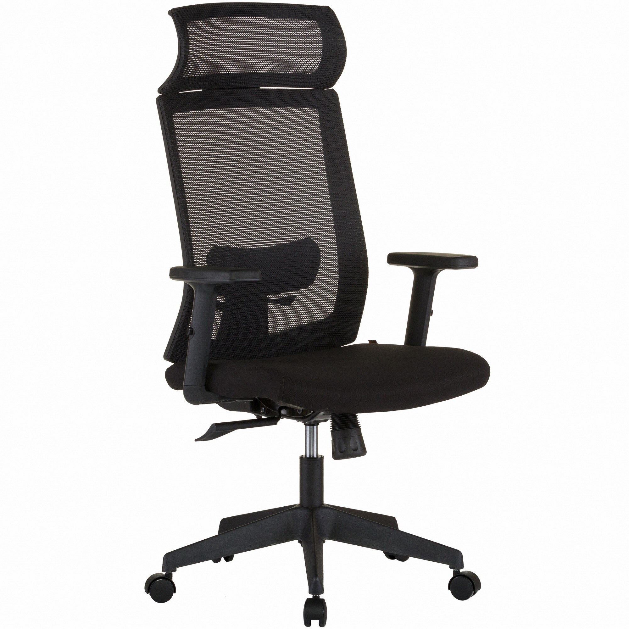 Scaun ergonomic QMOBILI Owen HI Negru, mesh, suport lombar, tetiera, mecanism syncron, brate reglabile, baza PP