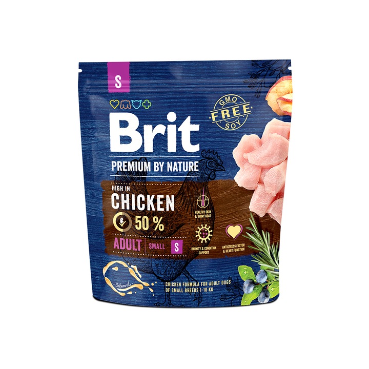 Суха храна за кучета Brit Premium (нова подобрена формула), Adult S, 1 кг