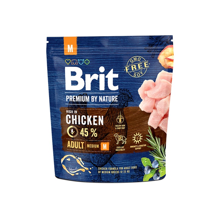 Суха храна за кучета Brit Premium (нова подобрена формула), Adult M, 1 кг