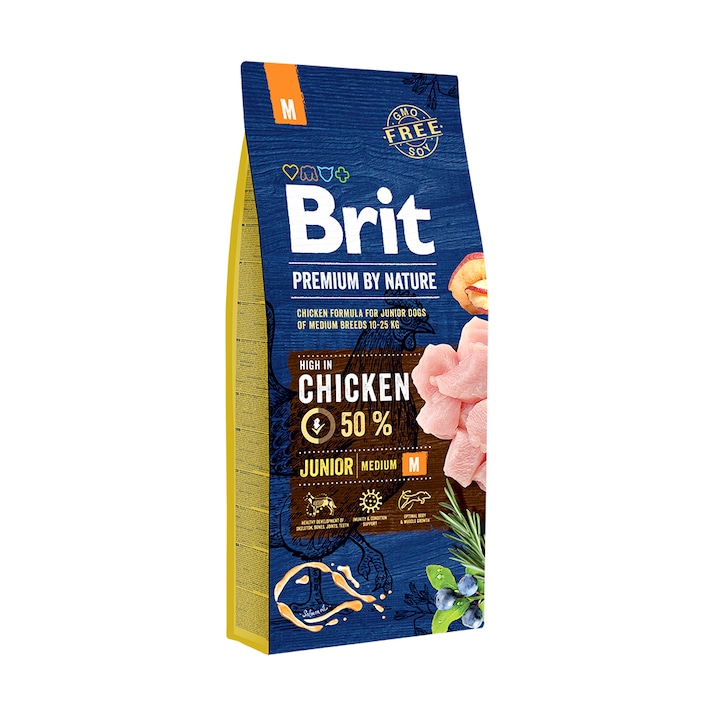 Суха храна за кучета Brit Premium (нова подобрена формула), Junior M, 15 кг