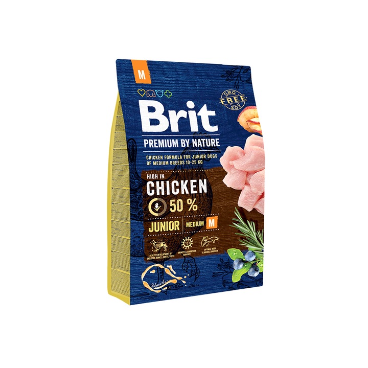 Суха храна за кучета Brit Premium (нова подобрена формула), Junior M, 3 кг