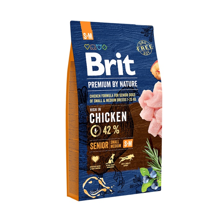 Суха храна за кучета Brit Premium (нова подобрена формула), Senior S & M, 8 кг