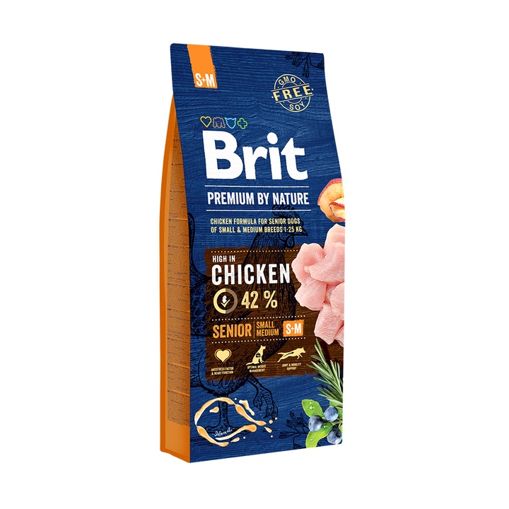 Суха храна за кучета Brit Premium (нова подобрена формула), Senior S & M, 15 кг