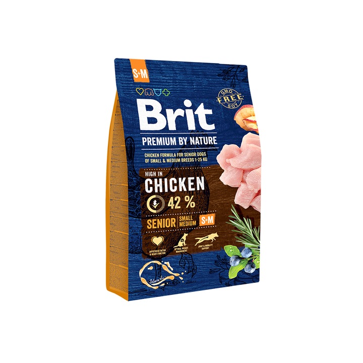 Hrana uscata pentru caini Brit Premium, Senior S & M, 3 Kg