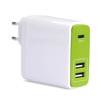 Incarcator priza Avantree PowerTrek, 2 x Smart port 5V/2.1A, 1 x USB Type C PD 5V/3A, 9V/2.5A, 12V/2A, 14.5V/2A, Alb / verde Incarcator priza Avantree PowerTrek, 2 x Smart port 5V/2.1A, 1 x USB Type C PD 5V/3A, 9V/2.5A, 12V/2A, 14.5V/2A, Alb / verde