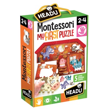 Puzzle Headu Montessori Primul meu puzzle - Ferma, 6 piese, 5 figurine lemn Puzzle Headu Montessori Primul meu puzzle - Ferma, 6 piese, 5 figurine lemn