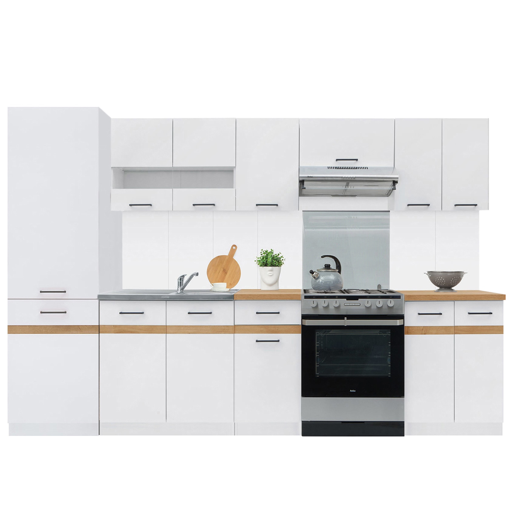 Set Bucatarie Junona 3A2, Genarom, Alb cu Alb Lucios, 290 x 195,5 x 60 cm