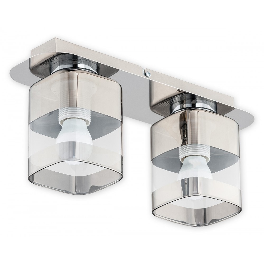 Plafoniera moderna Chroms, cu abajururi partial cromate din sticla, 2xE27, max 60W, 02612 Chrom Lemir