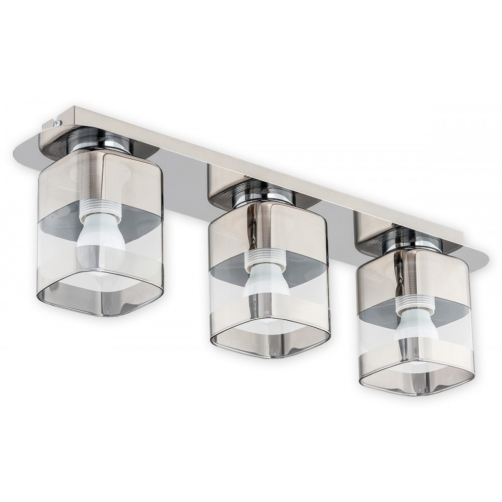 Plafoniera moderna Chroms, cu abajururi partial cromate din sticla, 3xE27, max 60W, 02613 Chrom Lemir