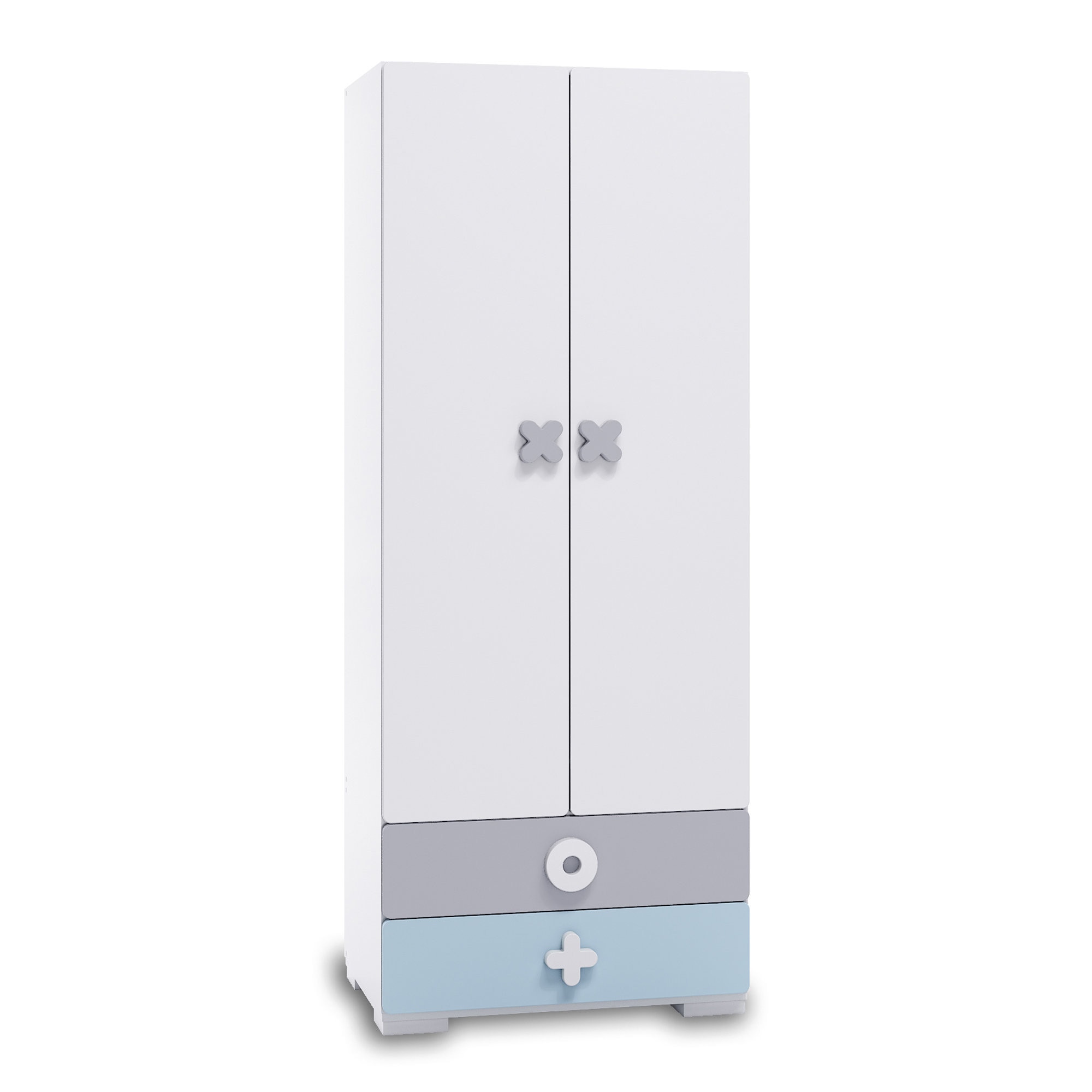 Dulap cu 2 usi si 2 sertare, Alondra Maths, 204.8 x 80 x 61.6 cm, alb/albastru deschis