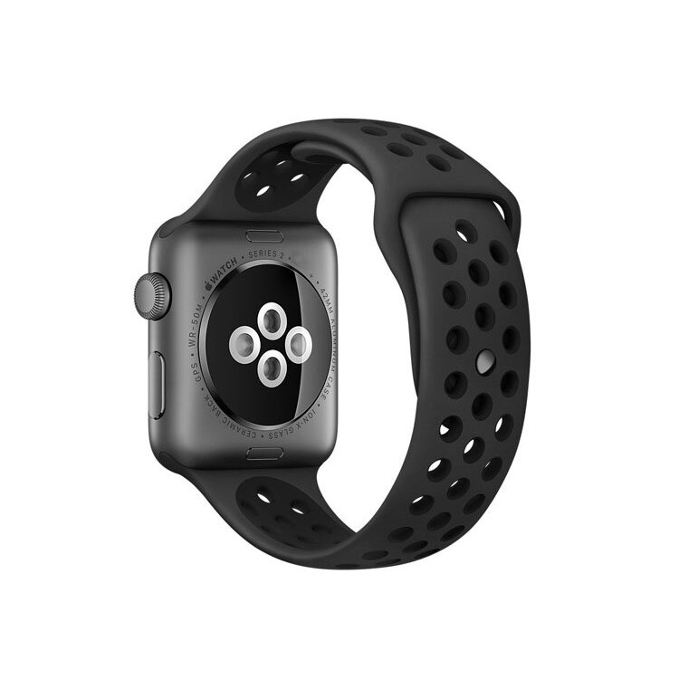 Curea sport perforata, Compatibila cu Apple Watch 1/2/3/4, Bratara din Silicon, 42mm, Negru