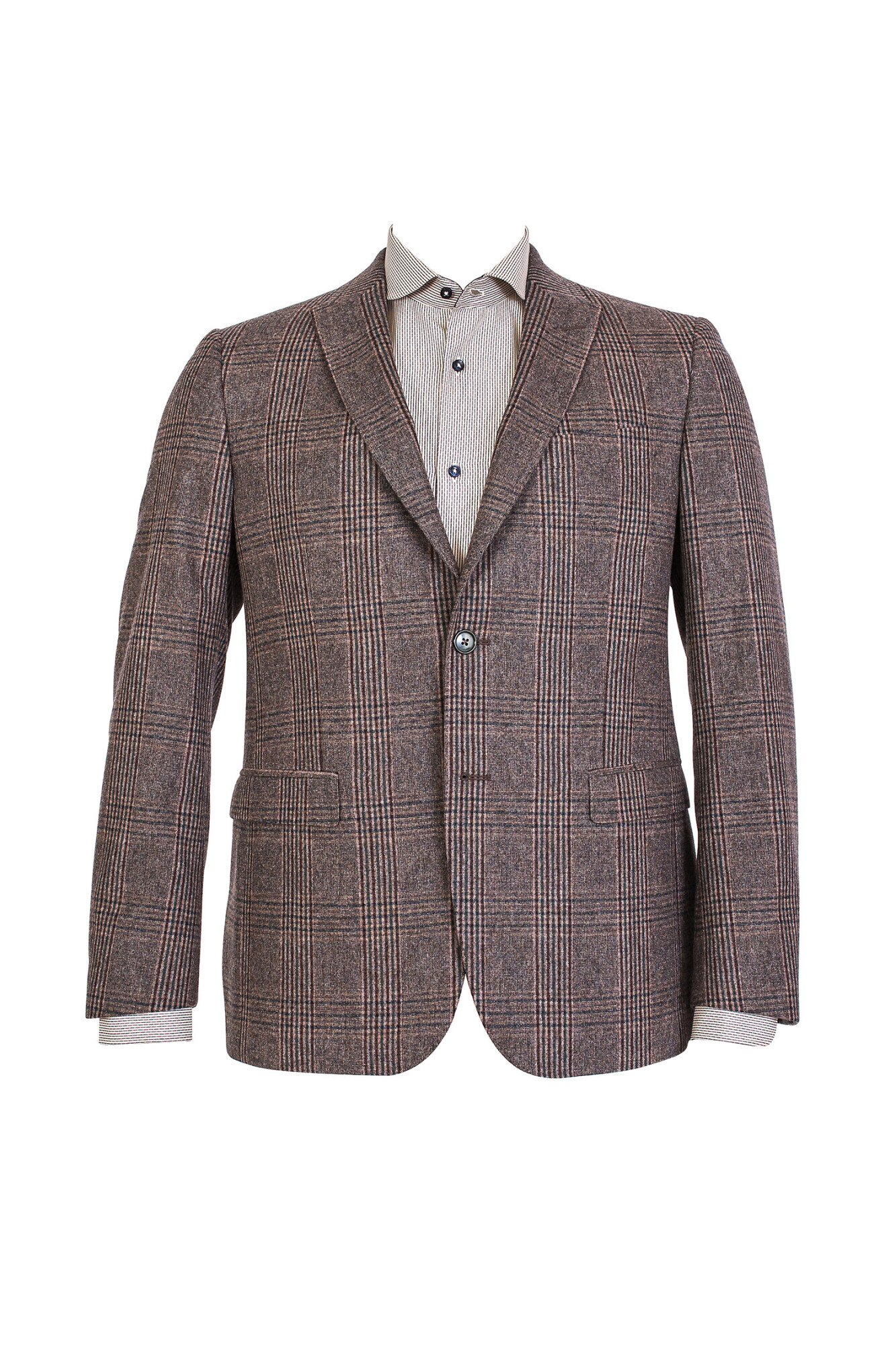 Sacou barbati Stansfield, casual, in carouri, bej cu dungi verzi