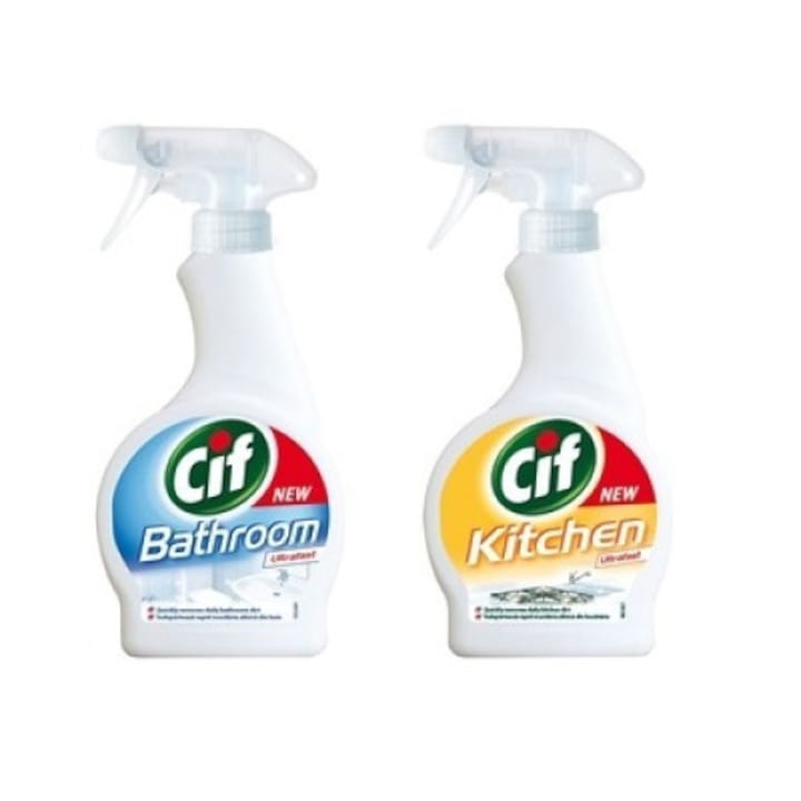 Pachet Spray de curatat pentru baie CIF, 500 ml + Spray de curatat pentru bucatarie CIF, 500 ml